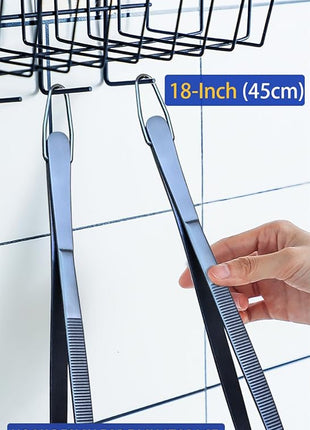 JETKONG 2 Pcs 18 Inch (45cm) Stainless Steel Grill Tongs Heavy Duty Giant Tweezer Tongs, Extra Large Tweezers Tools for Cooking, Grilling, BBQ and Turning Food (Navy Blue)