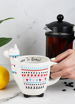 VOTUM Animal-Shaped Llama Coffee Mug, 18.6 fl. oz. - Handmade, Adorable Tea Cup with Printed Como Te Llama Writing - Premium Ceramic Gifts for Women & Men