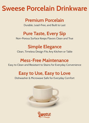 Sweese 8oz Porcelain Cappuccino Cups Set with Saucers, Metal Stand - Stackable, Durable for Coffee, Latte, Tea - Beige, 4 Pack