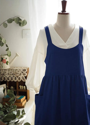 Uaussi Cotton Linen Apron Cross Back Work Apron for Women with Pockets Pinafore Dress X Cross Halter Apron for Chef Gardening