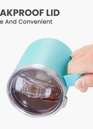 MEWAY 12oz Coffee Mug With Handle 4 Pack Bulk,Stainless Steel Insulated Travel Tumblers With Sliding Lid,Double Wall Vacuum Camping Cup for Hot & Cold Drinks Tea (Light Green,Set of 4)