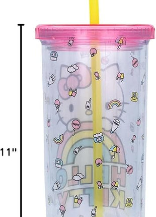 Silver Buffalo Sanrio Hello Kitty Plastic Tall Cold Cup with Lid and Straw, 20 Ounces