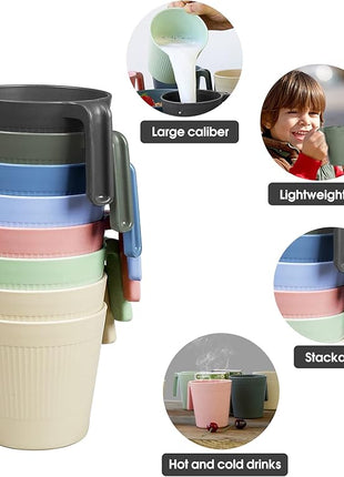 shopwithgreen Coffee Mugs Set of 8, Plastic Coffee Cups Set, 17 OZ Unbreakable Coffee Mugs with Handle Reusable Camping/Dorm/RV Drinking Cups for Adults/Kids Microwave & Dishwasher Safe