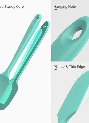 U-Taste Silicone Spatula Set, 600ºF High Heat Resistant, Seamless Food Grade Flexible Rubber Kitchen Cooking Mixing Baking Scraper for Nonstick Cookware Set of 3 (Aqua Sky)