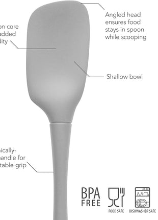 Tovolo Spoon Spatula Spoonula All Silicone Ergonomic Handle Grip Oyster Gray, Silicone Spoopula Kitchen Utensil Non Scratch Easy Clean Dishwasher Safe Heat Resistant Flex Core Scoop Spatula