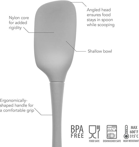 Tovolo Spoon Spatula Spoonula All Silicone Ergonomic Handle Grip Oyster Gray, Silicone Spoopula Kitchen Utensil Non Scratch Easy Clean Dishwasher Safe Heat Resistant Flex Core Scoop Spatula