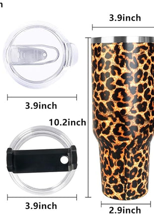 SYACOT 40 oz Tumbler with Handle and Straw Stainless Steel Insulated Tumbler Leak Proof Lid and Straw Lid Reusable Travel Mug Coffee Mug Cup Dishwasher Safe Keep Drinks Cold and Hot (Leopard)