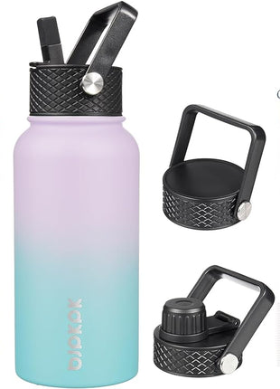 BJPKPK Insulated Water Bottles with Straw Lid, 27oz Stainless Steel Water Bottle with 3 Lids, Leak Proof BPA Free Metal Thermo, Mugs, Tumblers, Keep Cold Hot - Lavender Green