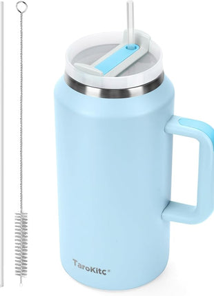 TaroKitc 64 oz Tumbler with Handle, Stainless Steel Insulated Travel Mug Iced Coffee Cup with Lids and Straw, Water Bottle Jug for Gym, Office, Home, Dishwasher Safe, BPA Free(Sky blue)