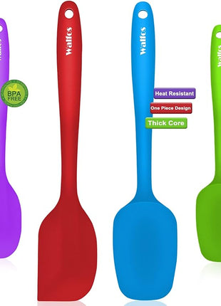 Walfos Silicone Spatula Set of 4(600°F）,Heat Resistant Kitchen Silicone Scraper Spatulas, Strong Steel Core and One-Pieces Seamless Design, For Cooking Mixing & Baking,BPA Free & Dishwasher Safe