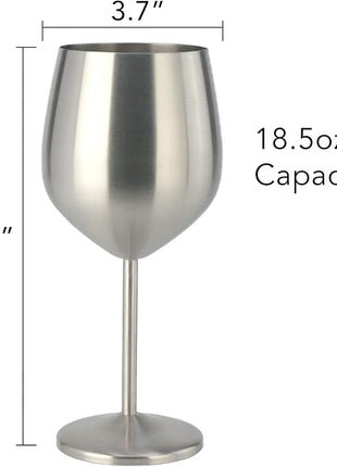 PG Set of 4 Stainless Steel Wine Glass - 18.5oz Silver Brush Finished Wine Glasses - Unbreakable Wine Glasses - Stem Metal Wine Goblets