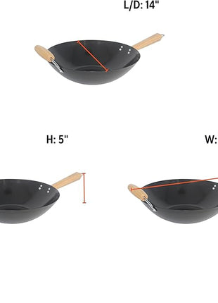 Imusa 14in Carbon Steel Nonstick Wok with Wood Handles, Black