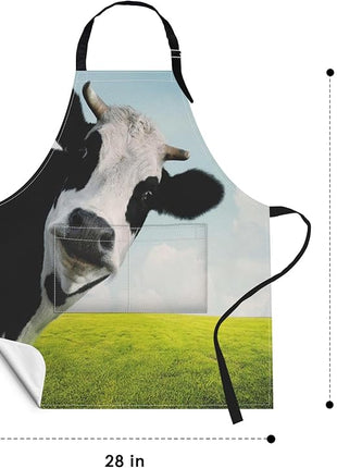 Britimes Apron Home Kitchen Waterproof Cooking Baking Gardening for Women Men With Pockets Funny Cow On Green Grassland 32x28 inch