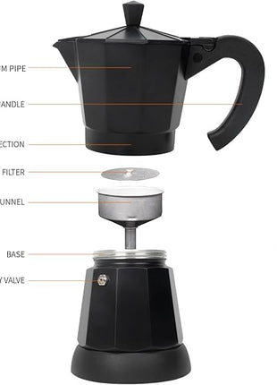Cafetera Espresso Maker, 6 Cup Portable Coffee Machine, 300ml Portable Cafeteras Electricas Modernas, Electric Moka Pot with Detachable Base & Overheat Protection, Coffee Gift for Home Travel