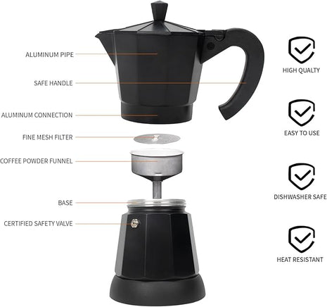 Cafetera Espresso Maker, 6 Cup Portable Coffee Machine, 300ml Portable Cafeteras Electricas Modernas, Electric Moka Pot with Detachable Base & Overheat Protection, Coffee Gift for Home Travel