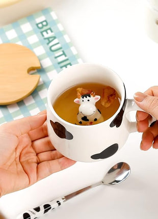 BigNoseDeer Cute Ceramic Cow Mug with 3D Cow Inside,Cow Print Coffee Mug,Cute Mugs with Lid Spoon,Cute Stuff Cool stuff Birthday Gifts Anime Gifts for Women Girlfrend Kids13oz