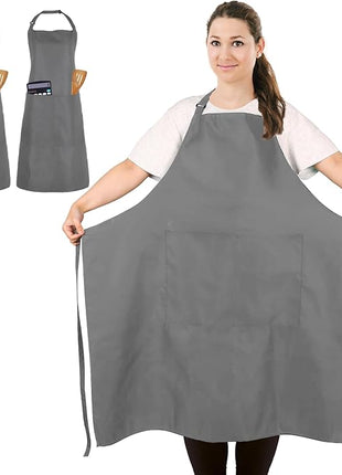 2 Pcs Plus Size Chef Apron, Unisex Professional Apron with 2 Pockets for Cooking, Work, Baking (Larger Size)