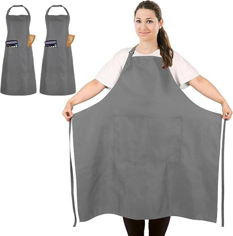 2 Pcs Plus Size Chef Apron, Unisex Professional Apron with 2 Pockets for Cooking, Work, Baking (Larger Size)