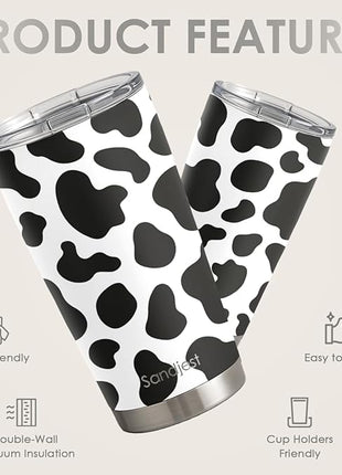 SANDJEST Cow Print Tumbler 20oz Stainless Steel Insulated, Travel Coffee Cup, Gifts for Cow Lovers Women Girls, Birthday Christmas