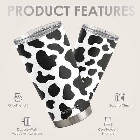 SANDJEST Cow Print Tumbler 20oz Stainless Steel Insulated, Travel Coffee Cup, Gifts for Cow Lovers Women Girls, Birthday Christmas