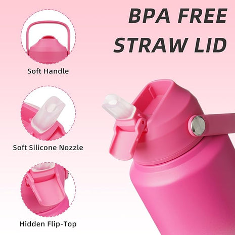 BJPKPK Water Bottle with Straw Lid, 32oz Vacuum Insulated Water Bottles, Metal Stainless Steel Thermo for Sports, Travel, BPA Free Leak Proof Thermo, Cups, Flasks, Tumblers,Cherry