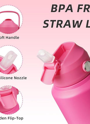 BJPKPK Insulated Water Bottle with Straw Lid, 40oz Large Thermo, BPA Free Leak Proof Stainless Steel Metal Water Bottles, Tumblers, Cups, Flasks for Travel, Sports,Cherry