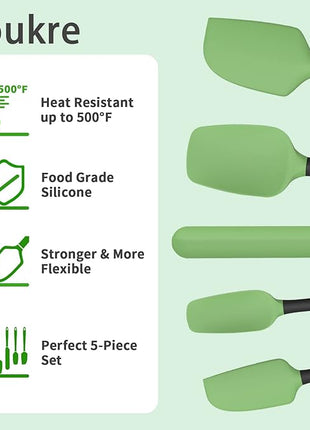 Coukre Silicone Spatula Set of 5,High Temperature Resistant, Food Grade Silicone, Dishwasher Safe, for Baking, Cooking (Grass Green)