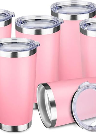 StarSpeed 20oz Tumbler Bulk with Lid, Stainless Steel Insulated Tumblers Double Wall Vacuum Insulated Travel Mug, Powder Coated Coffee Cups for Hot and Cold Drinks(Lght Pink,6)
