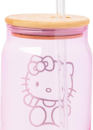 Silver Buffalo Sanrio Hello Kitty Gold 2 Pack Pink Glass Jar Tumbler with Bamboo Lid and Glass Straw, 16 Ounces