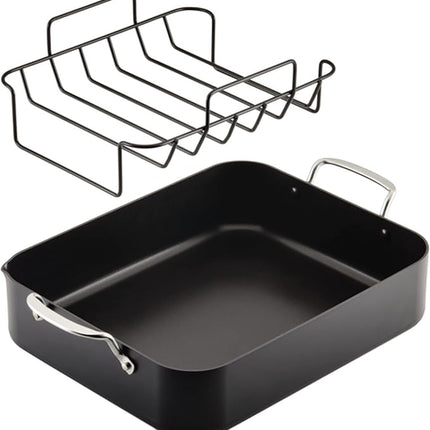 KitchenAid Hard Anodized Roasting Pan/Roaster with Removable Rack, 13 Inch x 15.75 Inch - Matte Black