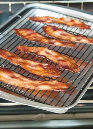 Nordic Ware Oven Crisp Baking Tray 2pc Set Includes Pan and Rack; Natural Aluminum For Air Frying, Crisping, Broiling, Baking; Cooking Surface 17 x 12 Inches