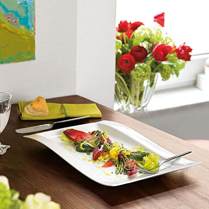 Villeroy & Boch New Wave Large Rectangular Dinner Plate, 15.5 x 9.75 in, Premium Porcelain, White