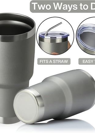 MEWAY 30oz Insulated Tumbler With Lids and Straws,Stainless Steel Double Vacuum Coffee Tumbler Cup, Brush, Durable Powder Coated Coffee Cup for Cold & Hot Drinks, Office, Travel(Cold Grey,12 PACK)
