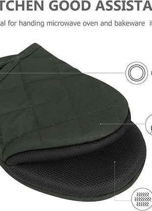 1 Pair Short Oven Mitts, Heat Resistant Silicone Kitchen Mini Oven Mitts for 500 Degrees, Non-Slip Grip Surfaces and Hanging Loop Gloves, Baking Grilling Barbecue Microwave Machine Washable (Gray)