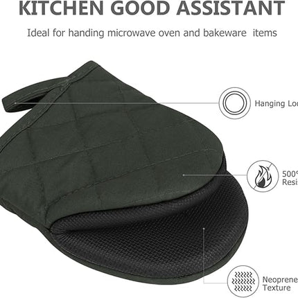1 Pair Short Oven Mitts, Heat Resistant Silicone Kitchen Mini Oven Mitts for 500 Degrees, Non-Slip Grip Surfaces and Hanging Loop Gloves, Baking Grilling Barbecue Microwave Machine Washable (Gray)