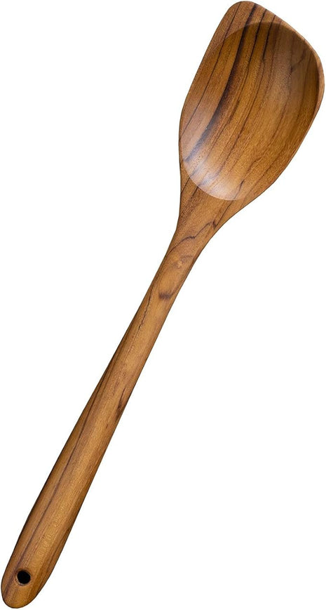 FAAY 13.5” Left-Handed Corner Wooden Spoon – Angled Teak Cooking Utensil for Left-Hand Use, Ergonomic Scraper & Stirring Spoon, Handcrafted Thai Teak, Safe for Nonstick Cookware