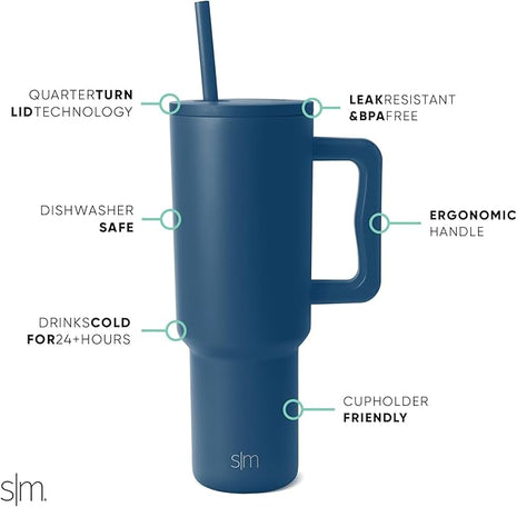 Simple Modern 40 oz Trek Tumbler with Handle and Straw Lid | Cup Holder Friendly Insulated Stainless Steel Travel Mug | Slumberland (Pack of 12)