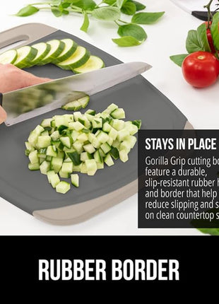 GORILLA GRIP BPA-Free Reversible Kitchen Cutting Board Set of 3, US Designed, Nonporous, Juice Grooves Catch Liquid, Slip Resistant Border, Dishwasher Safe, Durable Food Chopping Boards, Almond Gray