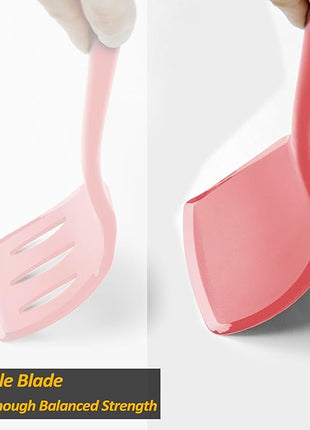 Silicone Pancake Spatula Turner with Lengthened Handle& Seamless Design, Heat Resistant Cooking Spatulas for Nonstick Cookware, Large Flexible Kitchen Utensils, Flipper for Egg, Pancake, Burger, Red