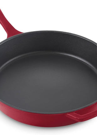 DASH Zakarian 11 Inch Small Nonstick Cast Iron Skillet with Pour Spouts for Searing, Baking, Grilling, Roasting and More - Cranberry