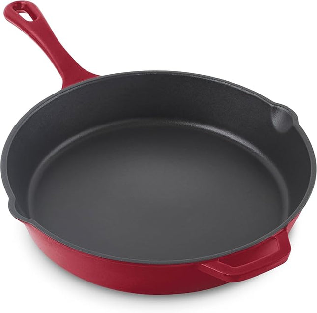 DASH Zakarian 11 Inch Small Nonstick Cast Iron Skillet with Pour Spouts for Searing, Baking, Grilling, Roasting and More - Cranberry