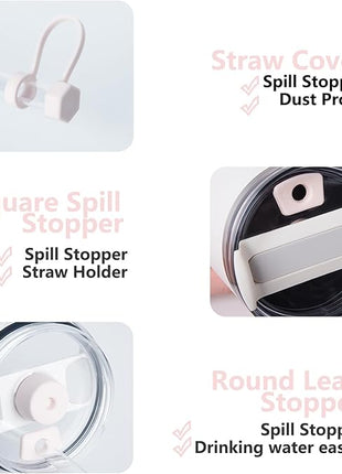 Silicone Spill Stopper Set Compatible with Stanley Cup 2.0 30oz & 40oz with Straw Cover (Set of 2, Rose Quartz)