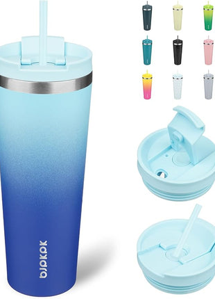BJPKPK 26oz Insulated Tumbler With lid And Straw Stainless Steel Tumblers Travel Coffee Mug Reusable Thermal Cup,Sky