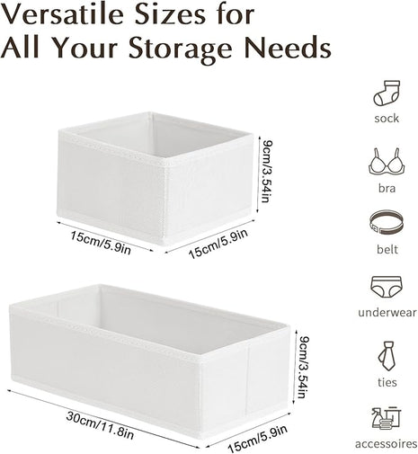 DIMJ Drawer Organizers - Set of 4 Fabric Closet Organizers and Storage, Drawer Dividers for Baby Clothes, Socks, Belt, Tie (White)