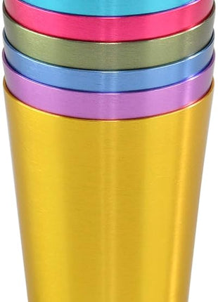 HOME-X Colorful Aluminum Drinking Cups Set of 6, Colored Metal Tumblers, Shatter Resistant, Stackable, 6 Metallic Colors- 12 Ounces