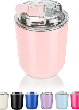 Puraville Insulated Tumblers with Lid, 10 oz Travel Coffee Mug Stainless Steel Vacuum Cup, Leak Proof Reusable Double Walled Coffee Tumbler for Iced and Hot Drinks, Pink