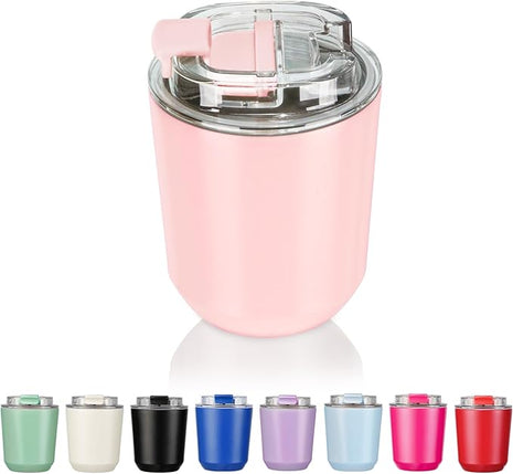 Puraville Insulated Tumblers with Lid, 10 oz Travel Coffee Mug Stainless Steel Vacuum Cup, Leak Proof Reusable Double Walled Coffee Tumbler for Iced and Hot Drinks, Pink