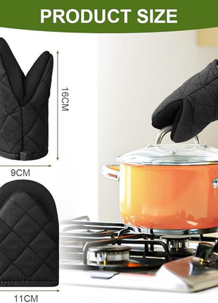 AUAUY Mini Oven Mitts, 2 Count Small Oven Mitt 220℃/428°F Heat Resistant with Non-Slip Surface and Hanging Loop Mits, Kitchen Mittens Oven Mitts, Kitchen Gloves for Oven, Baking and Grilling