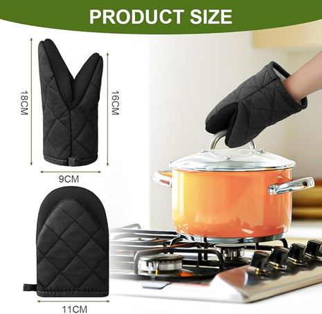 AUAUY Mini Oven Mitts, 2 Count Small Oven Mitt 220℃/428°F Heat Resistant with Non-Slip Surface and Hanging Loop Mits, Kitchen Mittens Oven Mitts, Kitchen Gloves for Oven, Baking and Grilling