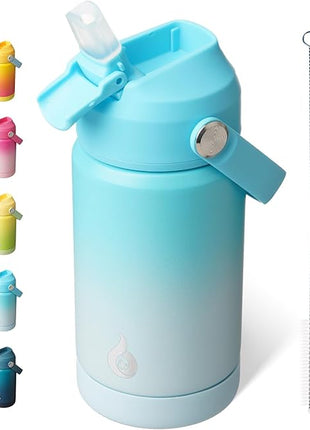 BJPKPK Insulated Water Bottle with Straw Lid, 12oz Thermo Water Bottles, Flex Handle & Non-slip Boot, BPA Free Leak Proof Stainless Steel Metal Thermo, Tumblers, Cups, Sea Salt